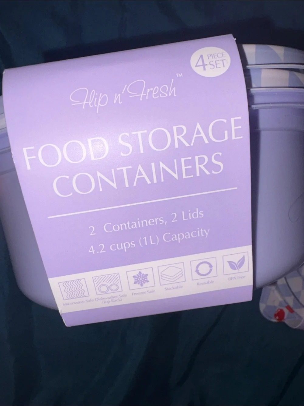 2 Sets - Flip & Fresh - Lavender Cherry Check Food Storage Containers - 4 total